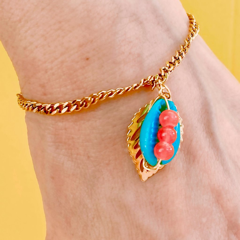 Bracelet Of Blue And Orange Shell, Unique Piece